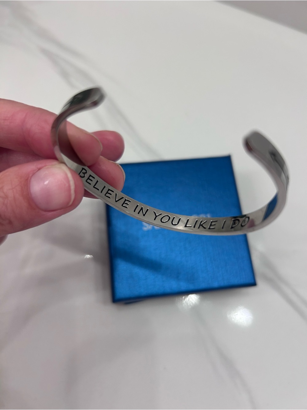 Silver Inspirational Cuff Bracelet - "Believe In You Like I Do"